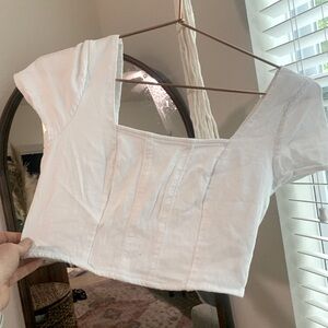 Hollister S white linen crop top cap sleeve corset like bodice